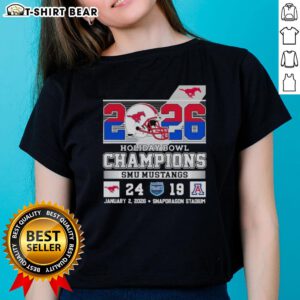 Good SMU Mustangs beat Arizona Wildcats at Holiday Bowl Champions 2026 ladies tee showcasing team pride and festive spirit.