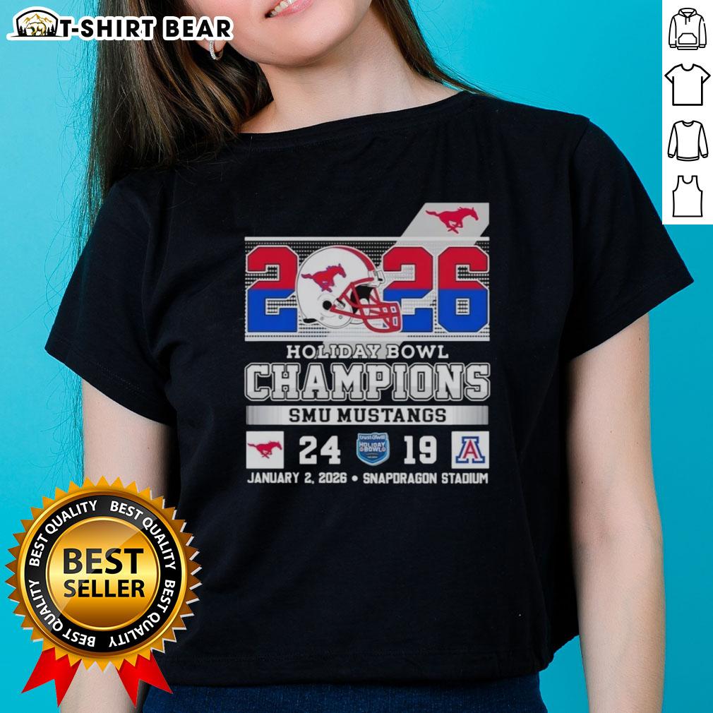 Good SMU Mustangs beat Arizona Wildcats at Holiday Bowl Champions 2026 ladies tee showcasing team pride and festive spirit.