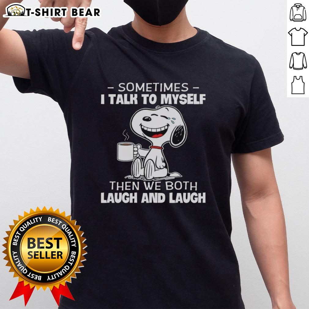 Alt Text: Good Snoopy T-shirt featuring 'Sometimes I talk to myself then we both laugh' design in vibrant colors.