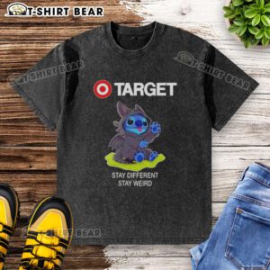 Happy Stitch Cosplay Toothless X Target Stay Different Stay Weird washed t-shirt featuring unique design and vibrant colors.