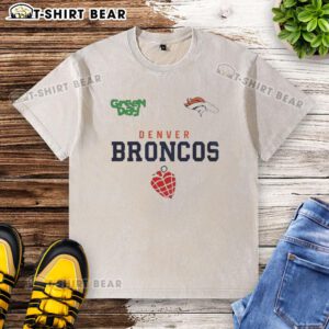 Hot Denver Broncos NFL 2026 Super Bowl Green Day washed t-shirt featuring vibrant team colors and logo design.