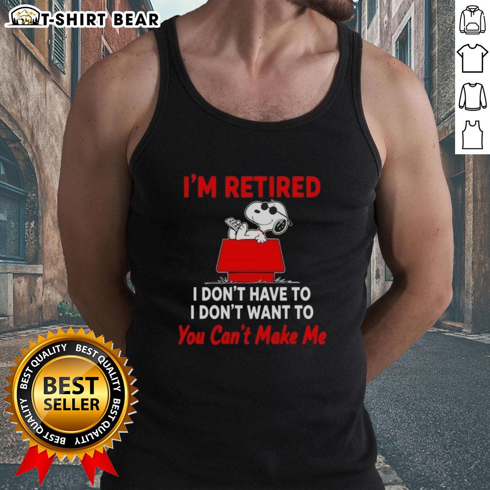 Hot Peanuts Snoopy 'I'm Retired' tank top featuring a playful Snoopy design, perfect for casual wear and Peanuts fans.