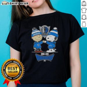 Hot Snoopy giving a high five to Charlie Brown in Dallas Mavericks ladies tee, perfect for fans and casual wear.
