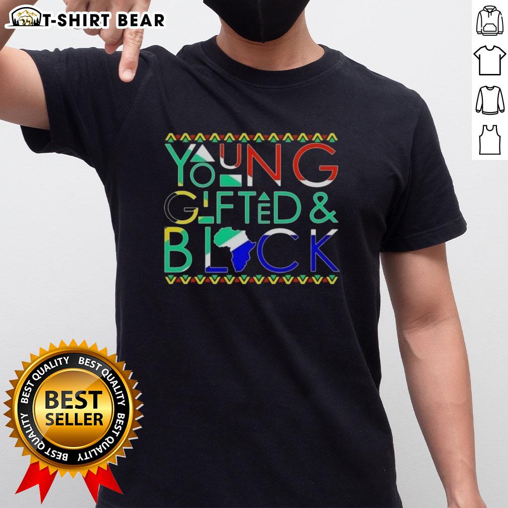 Alt Text: Hot Young Gifted And Black Africa Map T-Shirt featuring a vibrant design showcasing Africa's map in bold colors.