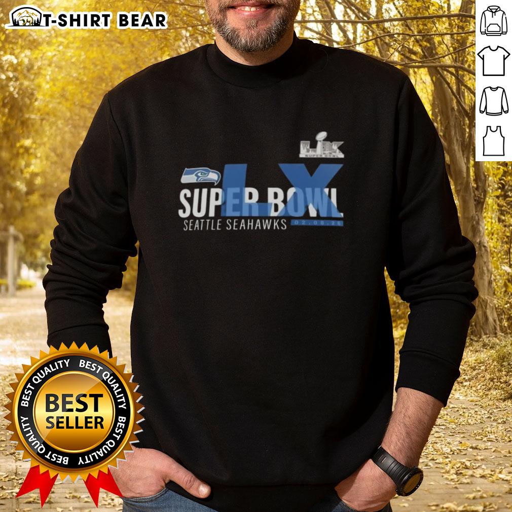 Nice 2026 Seattle Seahawks Super Bowl LX sweatshirt featuring bold graphics and comfortable design for fans.