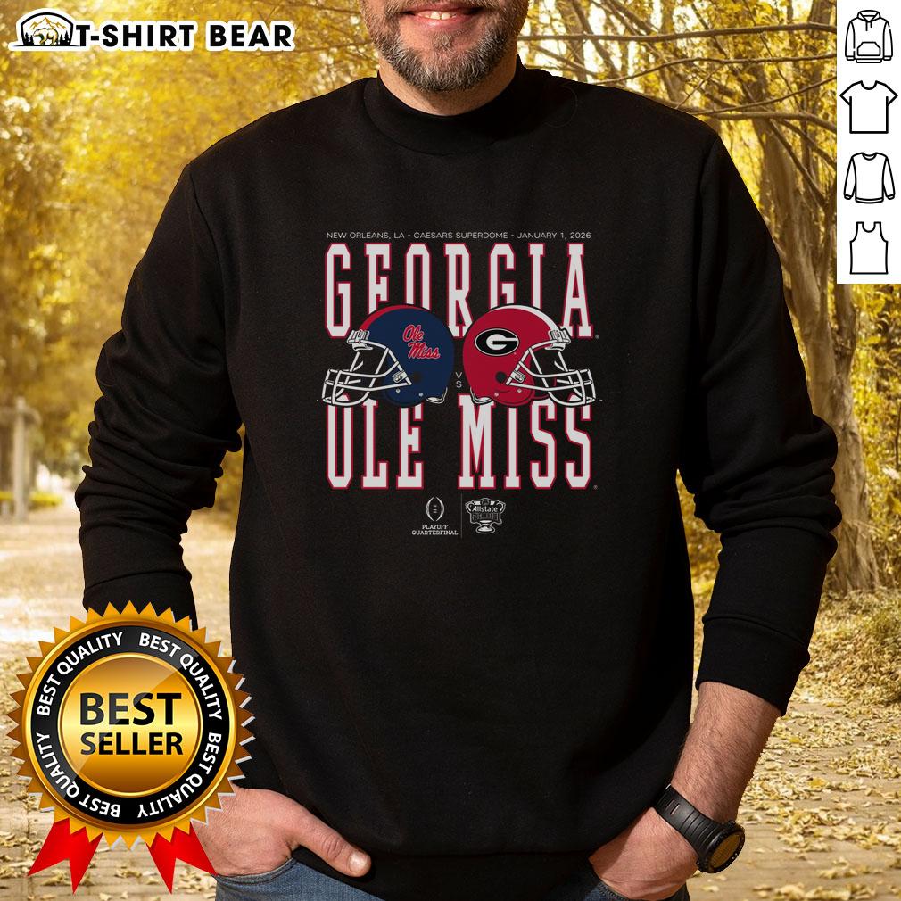 2026 Sugar Bowl sweatshirt featuring Ole Miss vs. Georgia helmet matchup, perfect for college football fans.
