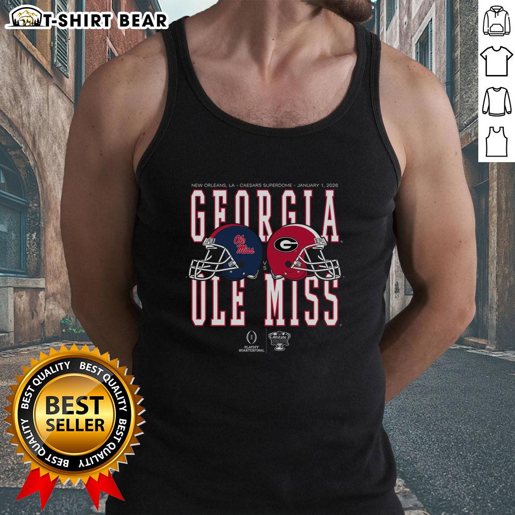 Nice Allstate Sugar Bowl 2026 tank top featuring Ole Miss vs Georgia helmet matchup design for football fans.