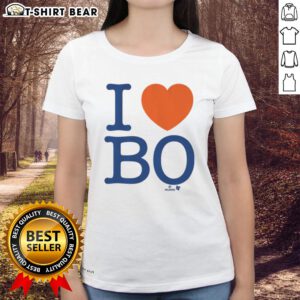Stylish 'I Heart Bo' ladies tee featuring Bo Bichette design, perfect for baseball fans and trendy women.