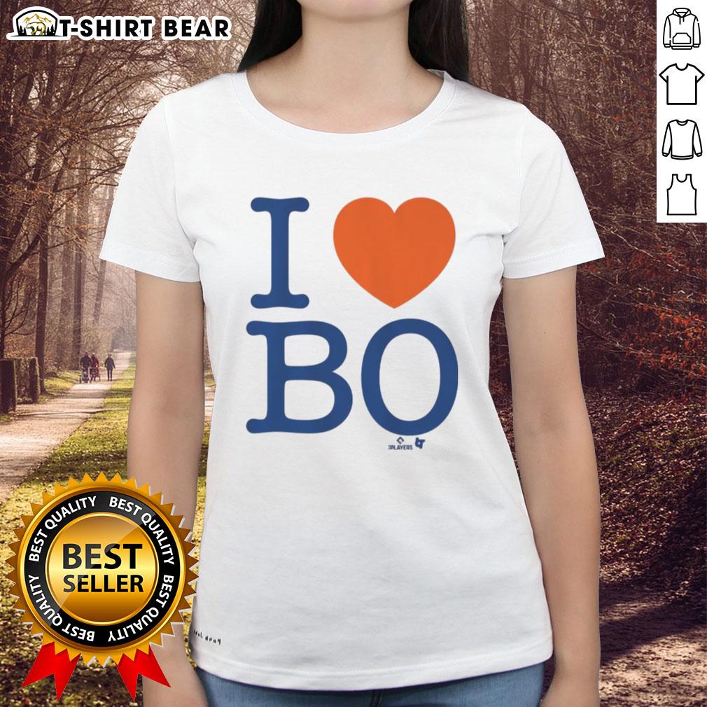 Stylish 'I Heart Bo' ladies tee featuring Bo Bichette design, perfect for baseball fans and trendy women.