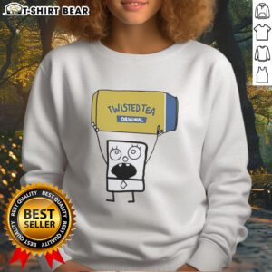 Alt Text: Doodlebob character wearing a sweatshirt, holding a Twisted Tea Original can, showcasing a fun and playful design.