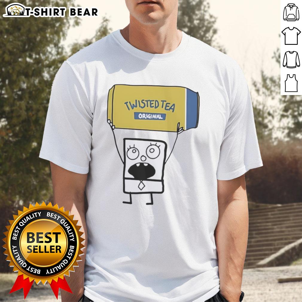 Nice Doodlebob holding Twisted Tea Original can on a stylish t-shirt, perfect for fans of unique graphic tees.