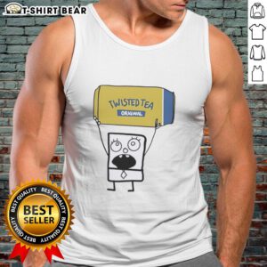 Alt Text: Doodlebob wearing a tank top, holding a Twisted Tea Original can, showcasing fun summer vibes and playful character design.