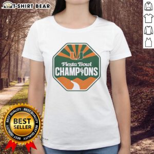 Alt Text: Nice Miami Hurricanes Football Fiesta Bowl Champions CFP 2026 Logo on a stylish ladies tee shirt design.