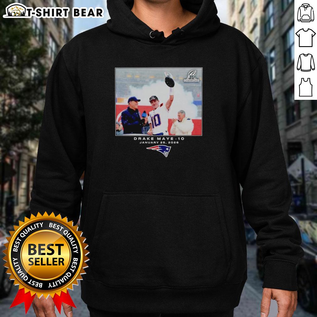 Drake Maye in a stylish New England Patriots hoodie, showcasing NFL team spirit for 2026 season.