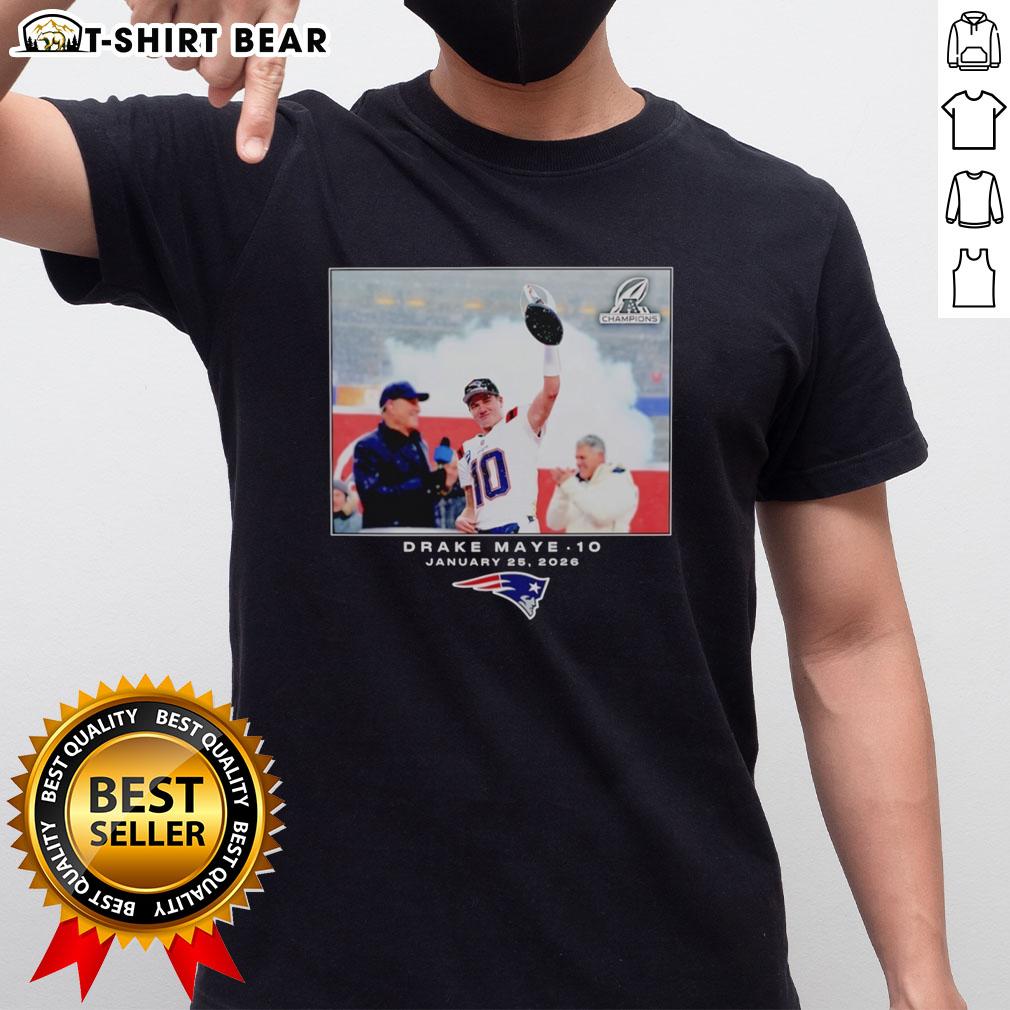 Drake Maye NFL 2026 Photo T-Shirt featuring New England Patriots logo, perfect for fans celebrating the upcoming season.