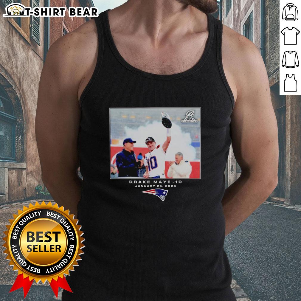 Drake Maye in a stylish New England Patriots tank top, showcasing NFL spirit for 2026 season.