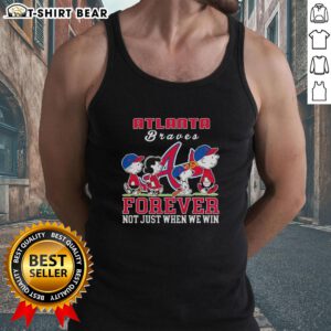 Nice Snoopy Peanuts Atlanta Braves Forever tank top featuring Snoopy celebrating fandom, perfect for baseball lovers.
