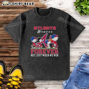 Nice Snoopy Peanuts Atlanta Braves Forever T-Shirt showcasing a fun design for fans, perfect for game day or casual wear.