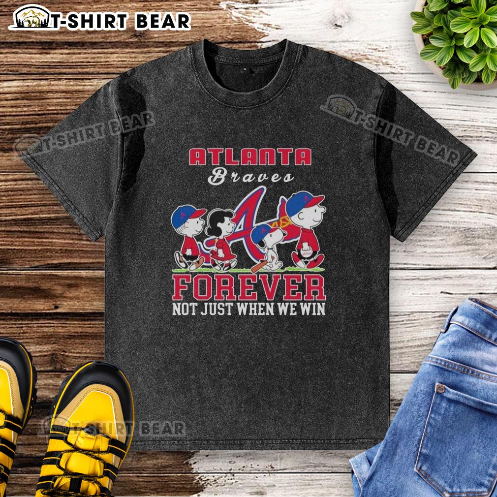 Nice Snoopy Peanuts Atlanta Braves Forever T-Shirt showcasing a fun design for fans, perfect for game day or casual wear.