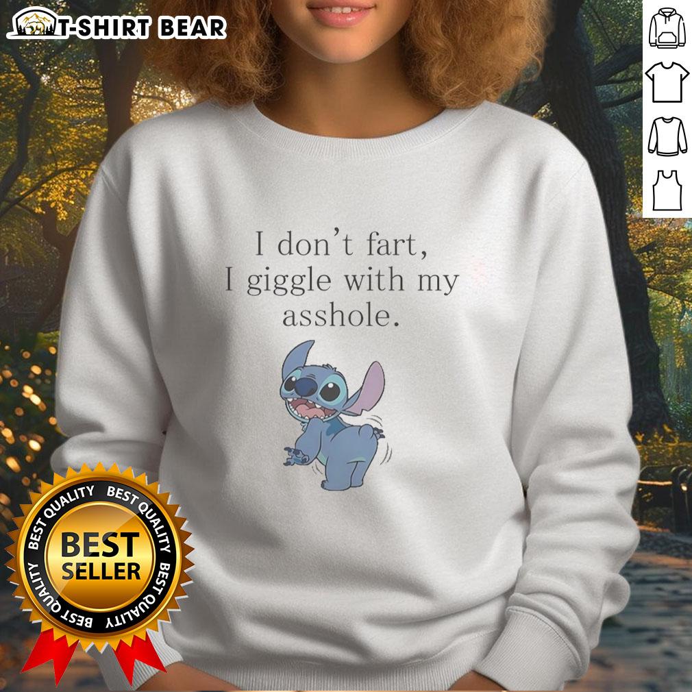 Funny 'I Don't Fart, I Giggle' sweatshirt featuring unique stitching, perfect for humor lovers and casual wear.