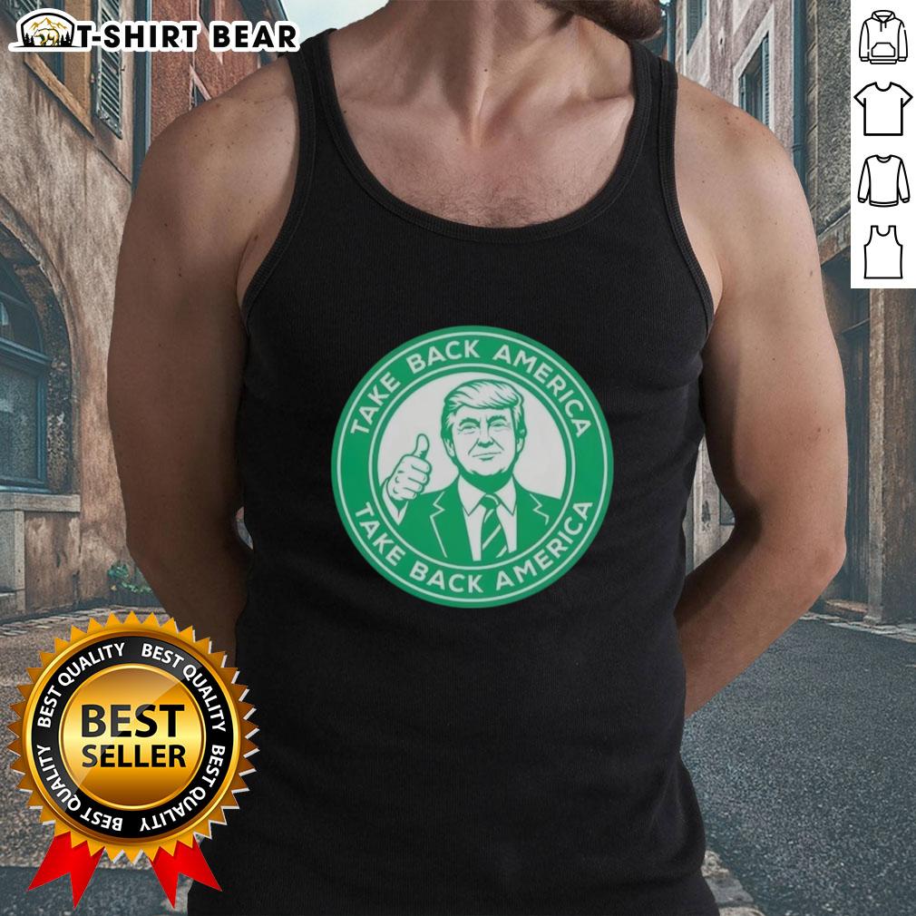 Trump Take Back America tank top featuring bold text and patriotic colors, perfect for rallies and political events.