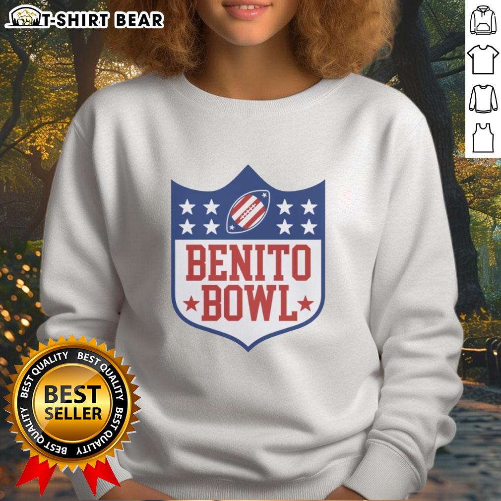 Alt Text: Official Benito Bowl Bad Bunny's sweatshirt featuring vibrant colors and unique design, perfect for fans.