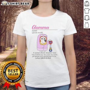 Official Bluey Glamma tee featuring a stylish design for young grandmothers celebrating family love and fun.