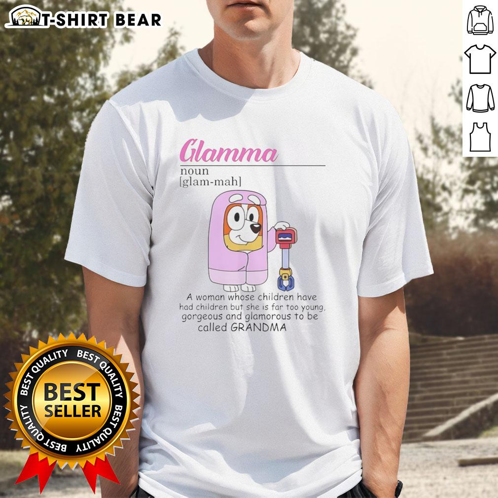 Official Bluey Glamma T-Shirt featuring a colorful design for cool grandmothers celebrating family and fun.