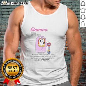 Official Bluey Glamma tank top featuring a stylish design for young grandmothers celebrating family and fun.