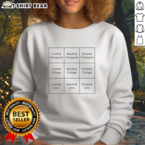 Alt Text: Official Chopped UNC Cringe Alignment Chart Sweatshirt featuring unique graphic design and comfortable fit.