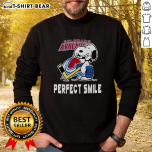 Alt Text: Official Colorado Avalanche Hockey Snoopy Perfect Smile Sweatshirt in vibrant colors, perfect for fans and cozy wear.
