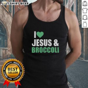 Alt Text: Official I Love Jesus and Broccoli Tank Top featuring a fun design, perfect for casual wear and expressing your faith.