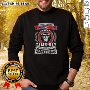 Official I May Live In Tennessee But On Game Day My Heart Belongs To Las Vegas Raiders Sweatshirt in bold design.