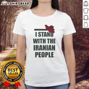 Official I Stand With The Iranian People Ladies Tee featuring bold text and a stylish design for activism and support.