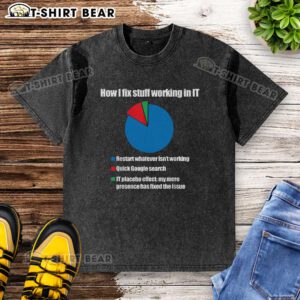 Official IT Tech Support Technology Pie Chart design on a washed t-shirt, perfect for tech enthusiasts and professionals.
