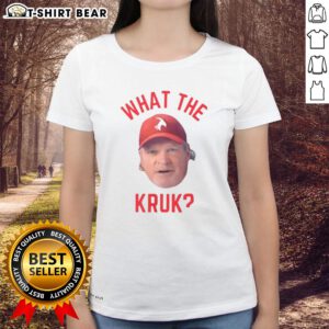 Alt Text: Official John Kruk Philadelphia Phillies MLB What The Kruk Big Face Ladies Tee featuring vibrant graphics and soft fabric.