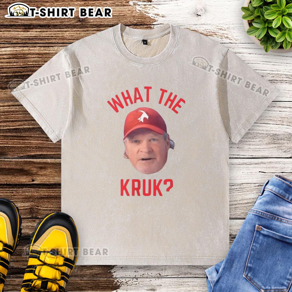 Official John Kruk Philadelphia Phillies MLB 'What The Kruk' Big Face T-Shirt featuring a bold graphic design.