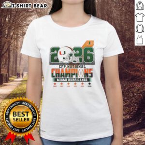 Official Miami Hurricanes CFP National Champions 2026 Ladies Tee featuring vibrant team colors and logo.