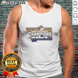 Montana State Bobcats Football 2025 National Champions NCAA Division I logo tank top in blue and gold design.