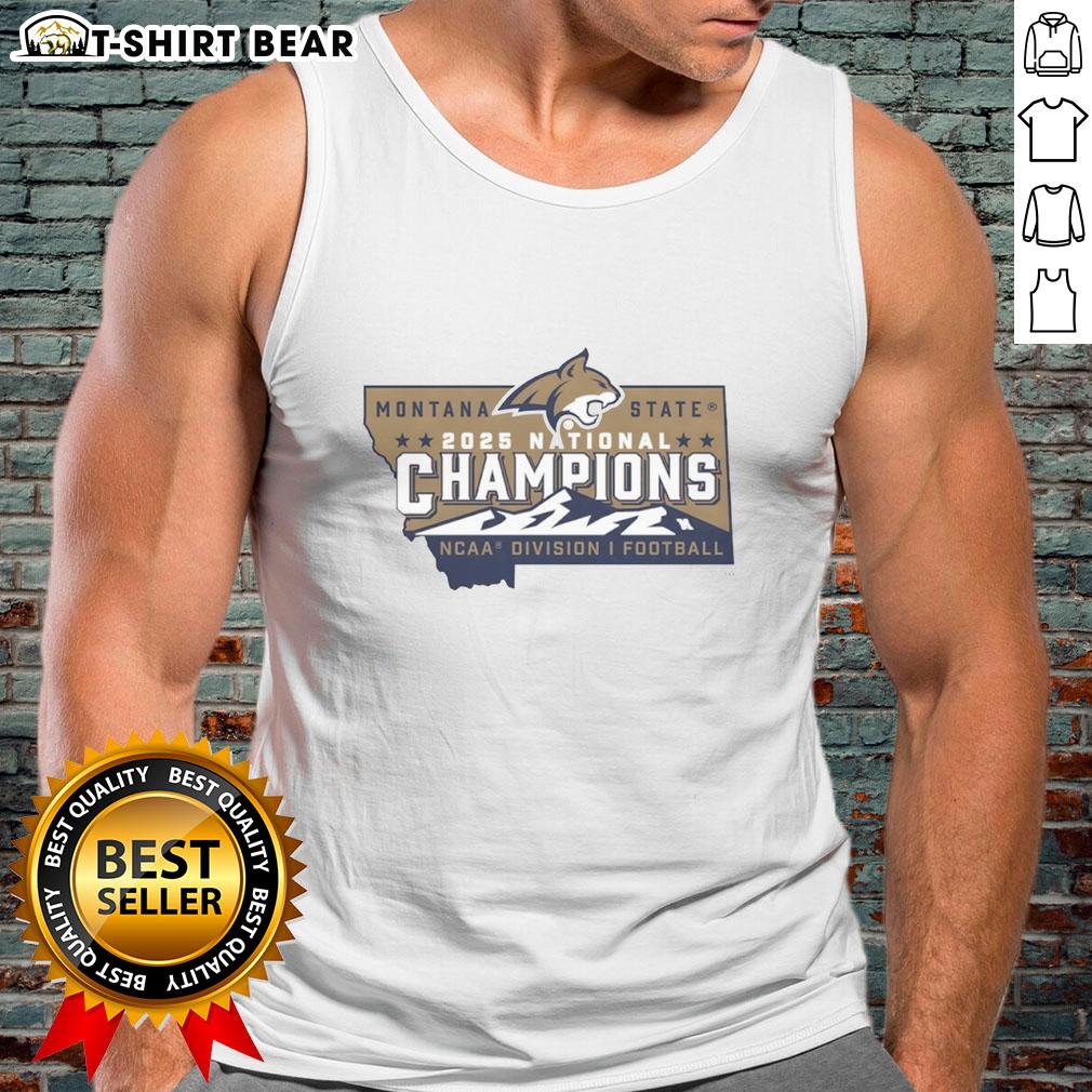 Montana State Bobcats Football 2025 National Champions NCAA Division I logo tank top in blue and gold design.