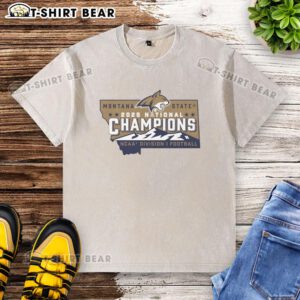 Official Montana State Bobcats Football 2025 National Champions NCAA Division I state logo washed t-shirt design.