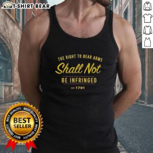Man wearing 'The Right To Be Bear Arms Shall Not Be Infringed Est 1791' tank top, showcasing a bold Second Amendment statement.