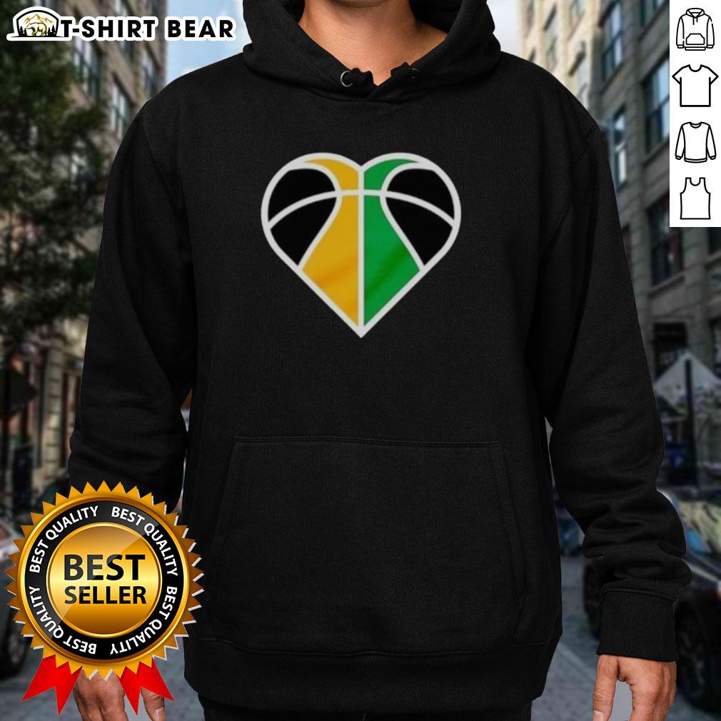 Alt Text: Official Utah Jazz Basketball Heart Logo Hoodie featuring team colors and stylish design for fans.