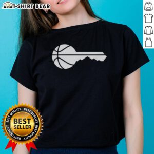Alt Text: Official Utah Jazz Basketball key logo on a stylish ladies tee, perfect for fans and casual wear.