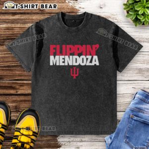 Original Fernando Flippin Mendoza Indiana Hoosiers football washed t-shirt featuring team colors and logo design.