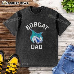 Alt Text: Original Georgia College GCSU Bobcats arched dad logo on a washed t-shirt, perfect for fans and casual wear.