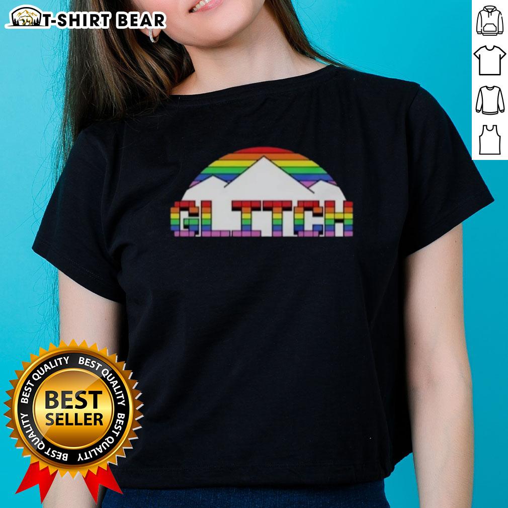 Original Glitch Denver Nuggets Basketball Pride Mountain Ladies Tee showcasing vibrant graphics and team spirit.