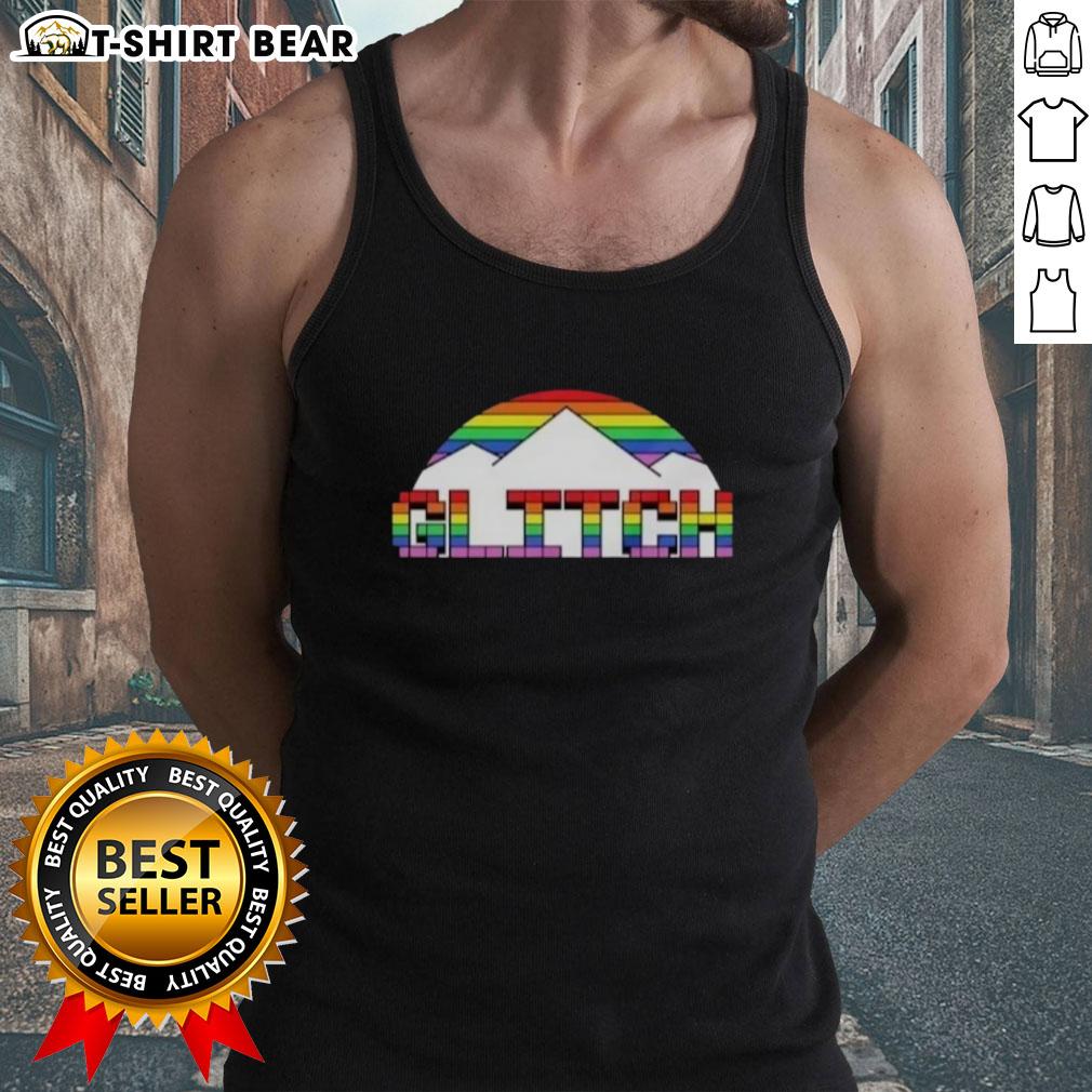 Alt Text: Original Glitch Denver Nuggets Basketball Pride Mountain Tank Top featuring vibrant colors and a unique design.