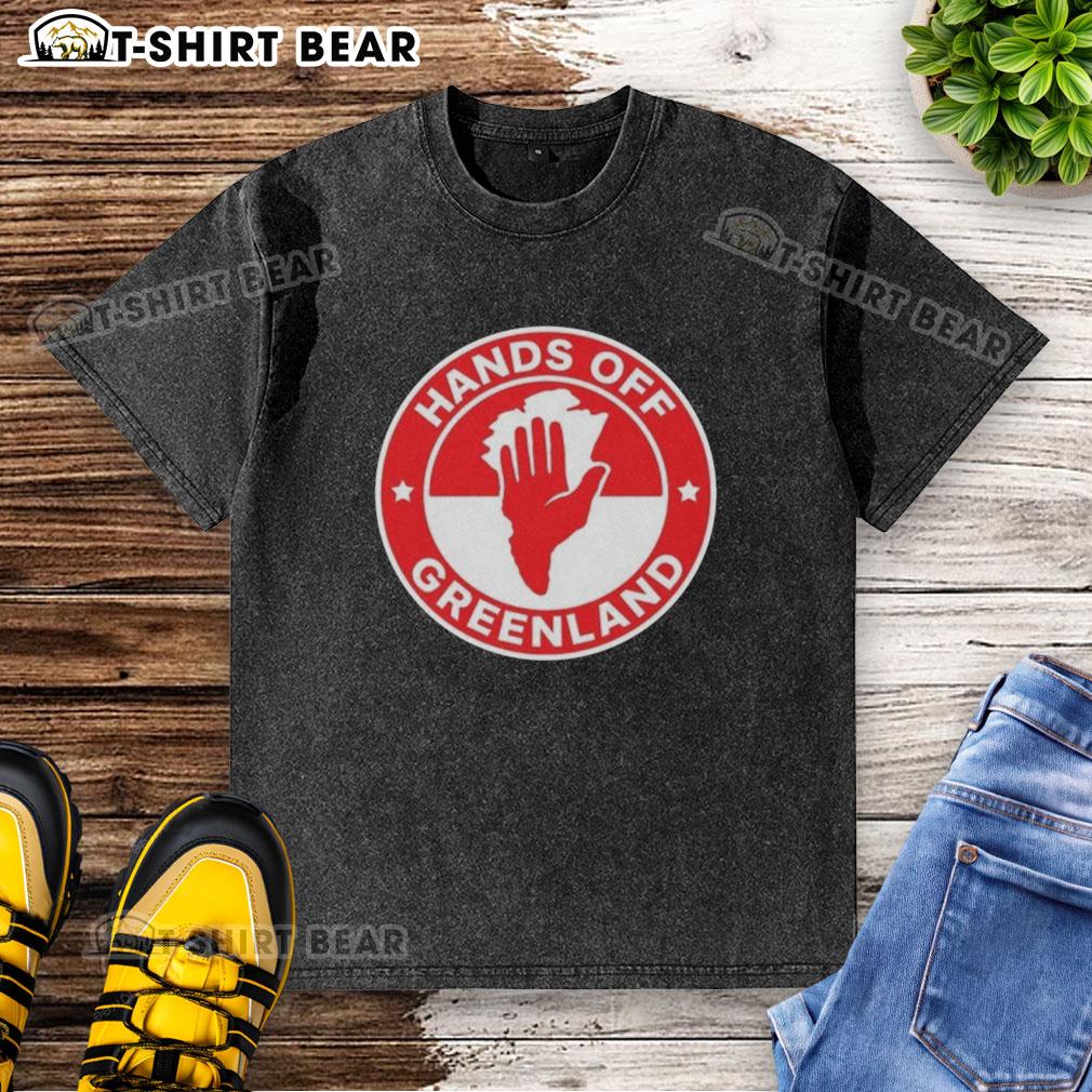 Original Greenland Hands Off logo on a washed t-shirt, perfect for casual wear and eco-friendly fashion lovers.
