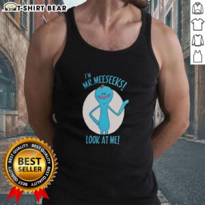 Original Mr. Meeseeks 'Look At Me' tank top featuring vibrant colors and a playful design for fans of Rick and Morty.